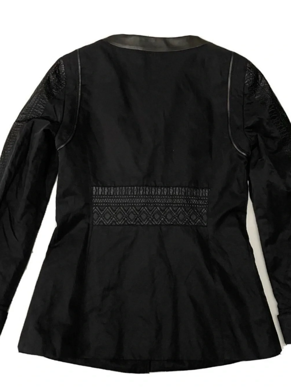 Elie Tahari Cotton Lamb Leather Detailed Fitted Jacket Black Size XS